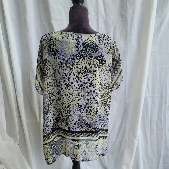 Dana Buchman Black Yellow Gray Design Chiffon Short Sleeve Top Sheer XS - Picture 3 of 9
